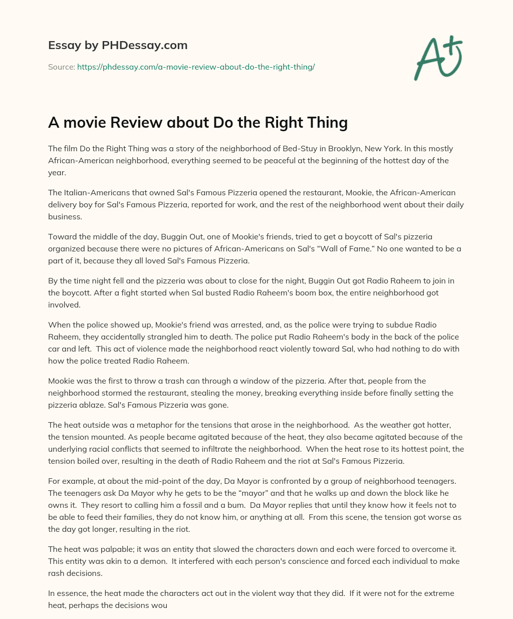 A movie Review about Do the Right Thing essay