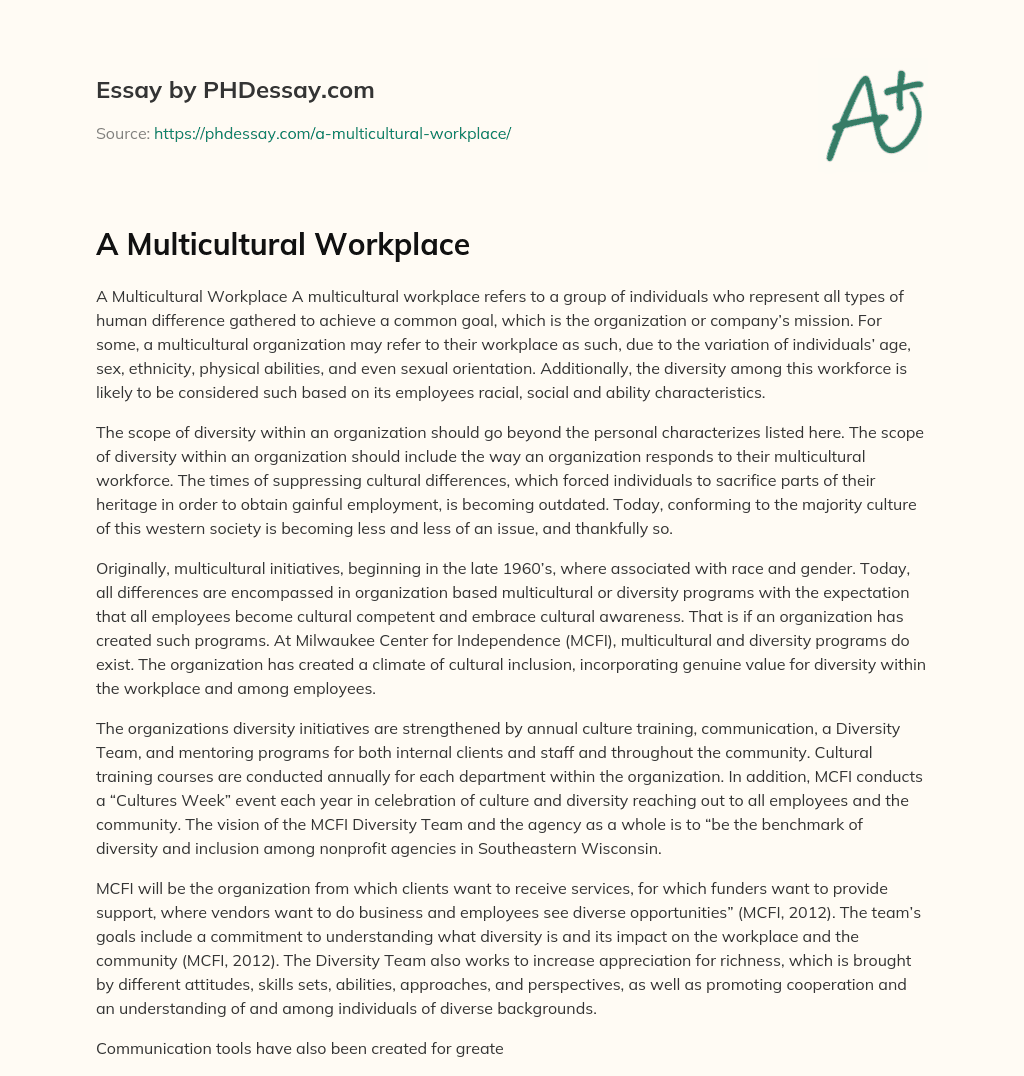 A Multicultural Workplace essay