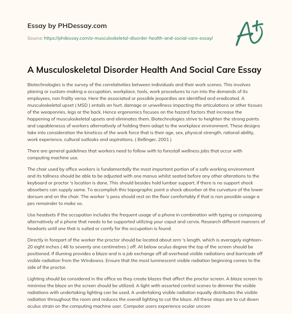 A Musculoskeletal Disorder Health And Social Care Essay essay