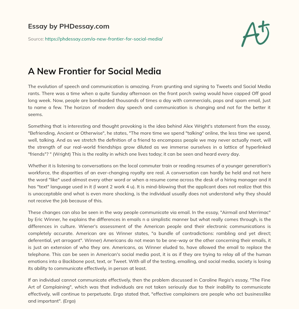 A New Frontier for Social Media essay