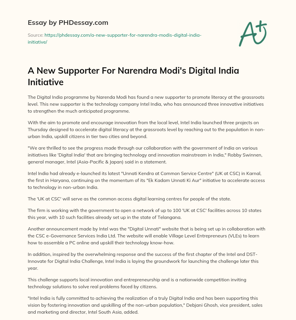 A New Supporter For Narendra Modi’s Digital India Initiative essay