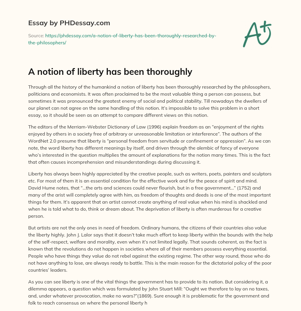 A notion of liberty has been thoroughly essay