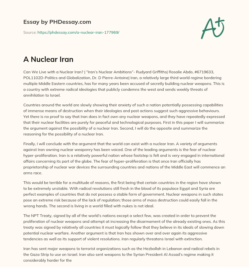 A Nuclear Iran essay