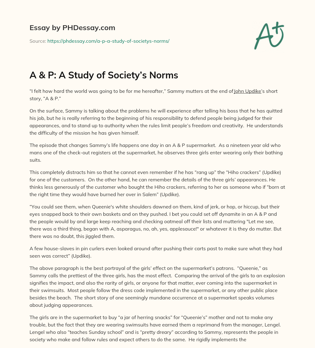 A & P: A Study of Society’s Norms essay