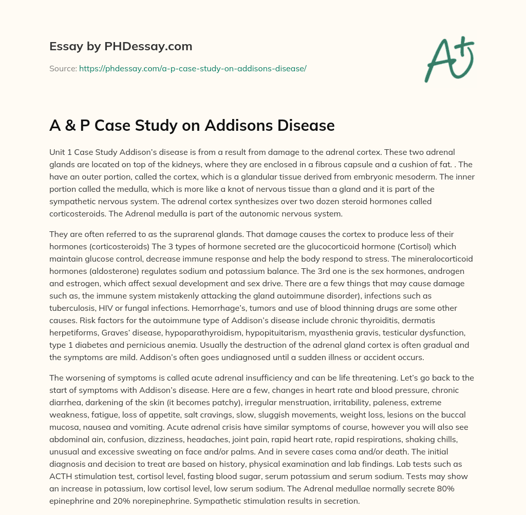 A & P Case Study on Addisons Disease essay