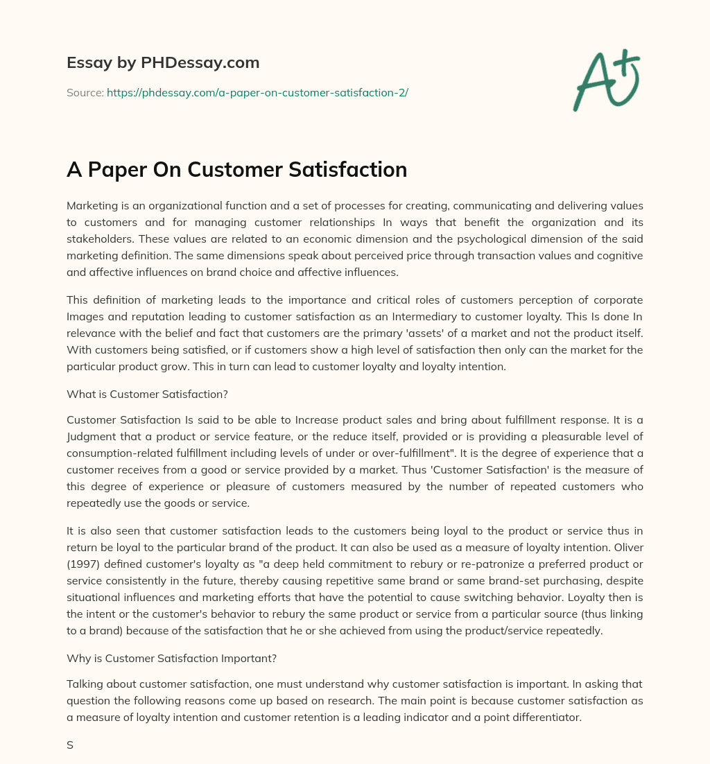 low customer satisfaction essay