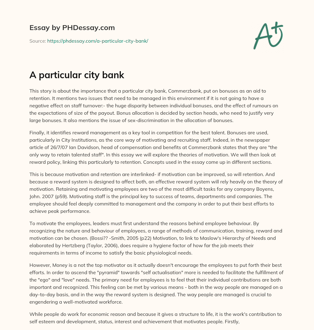 A particular city bank essay