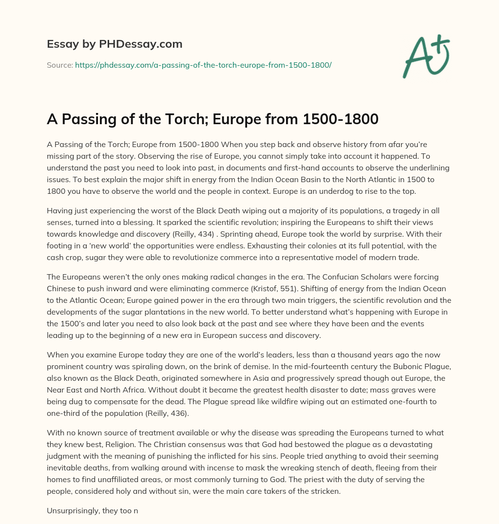 A Passing of the Torch; Europe from 1500-1800 essay