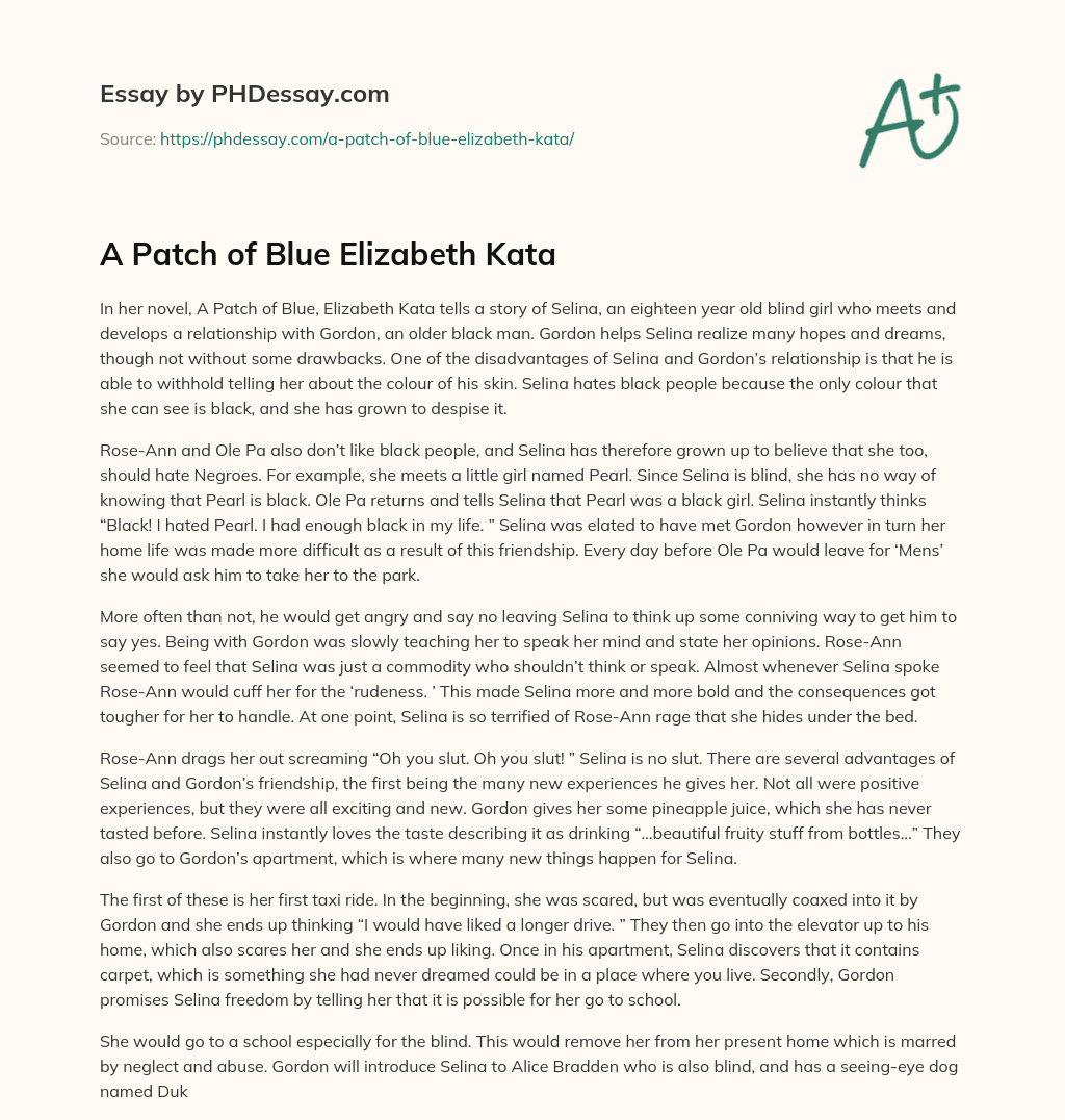 A Patch of Blue Elizabeth Kata essay