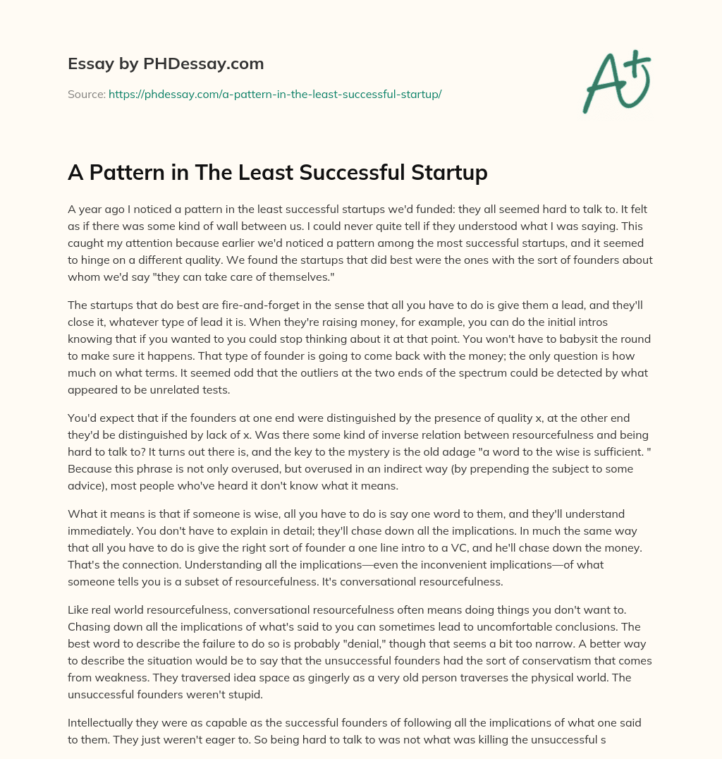 A Pattern in The Least Successful Startup essay