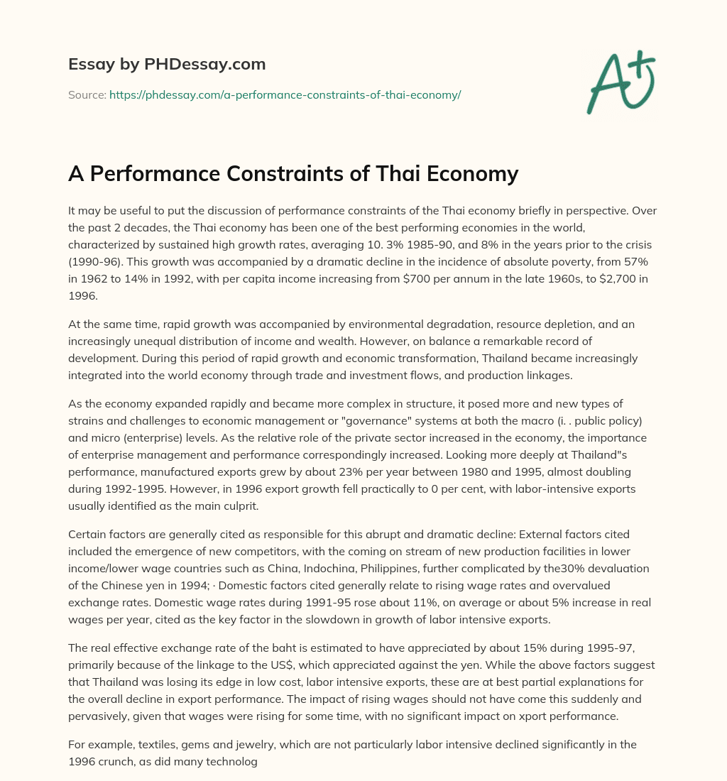 A Performance Constraints of Thai Economy essay