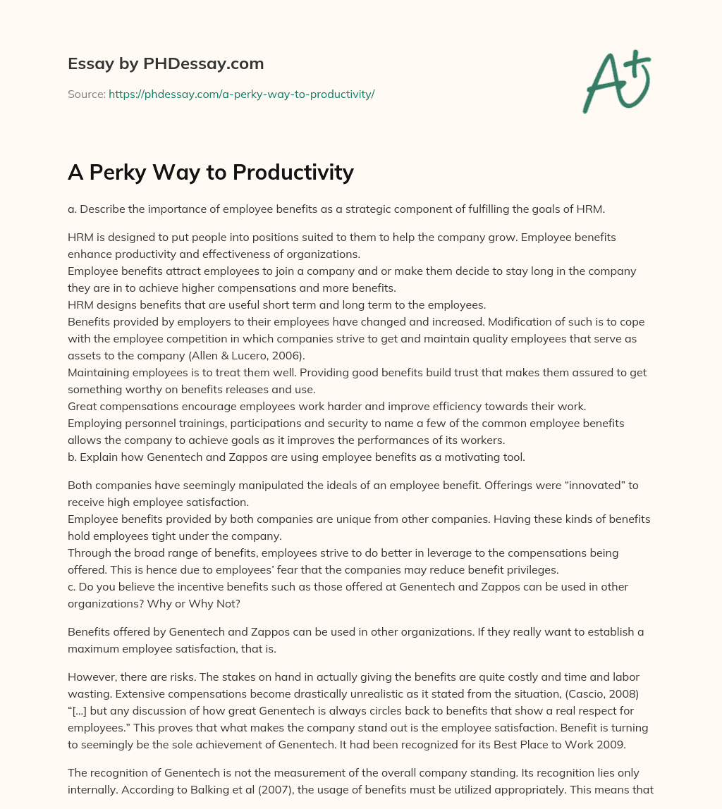 A Perky Way to Productivity essay