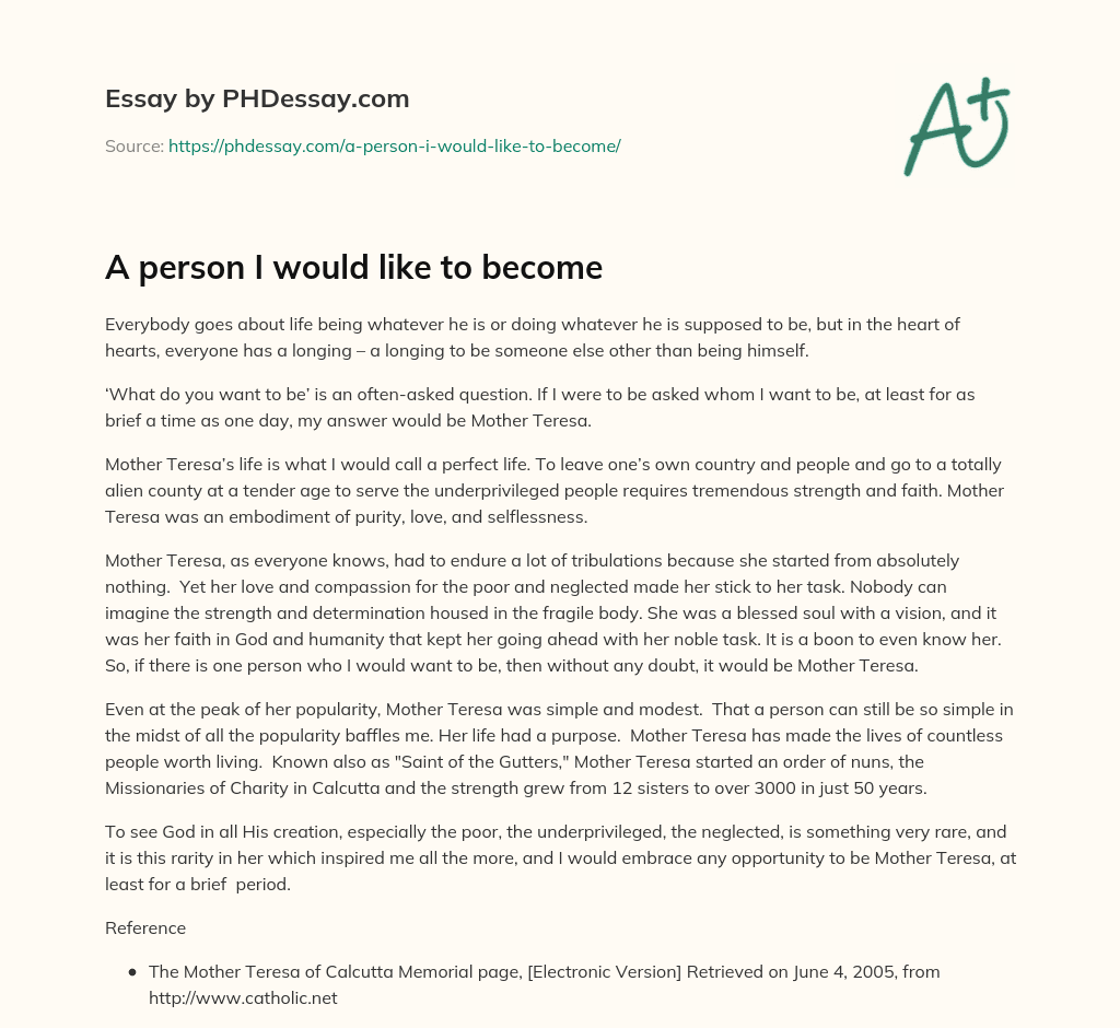 A person I would like to become essay