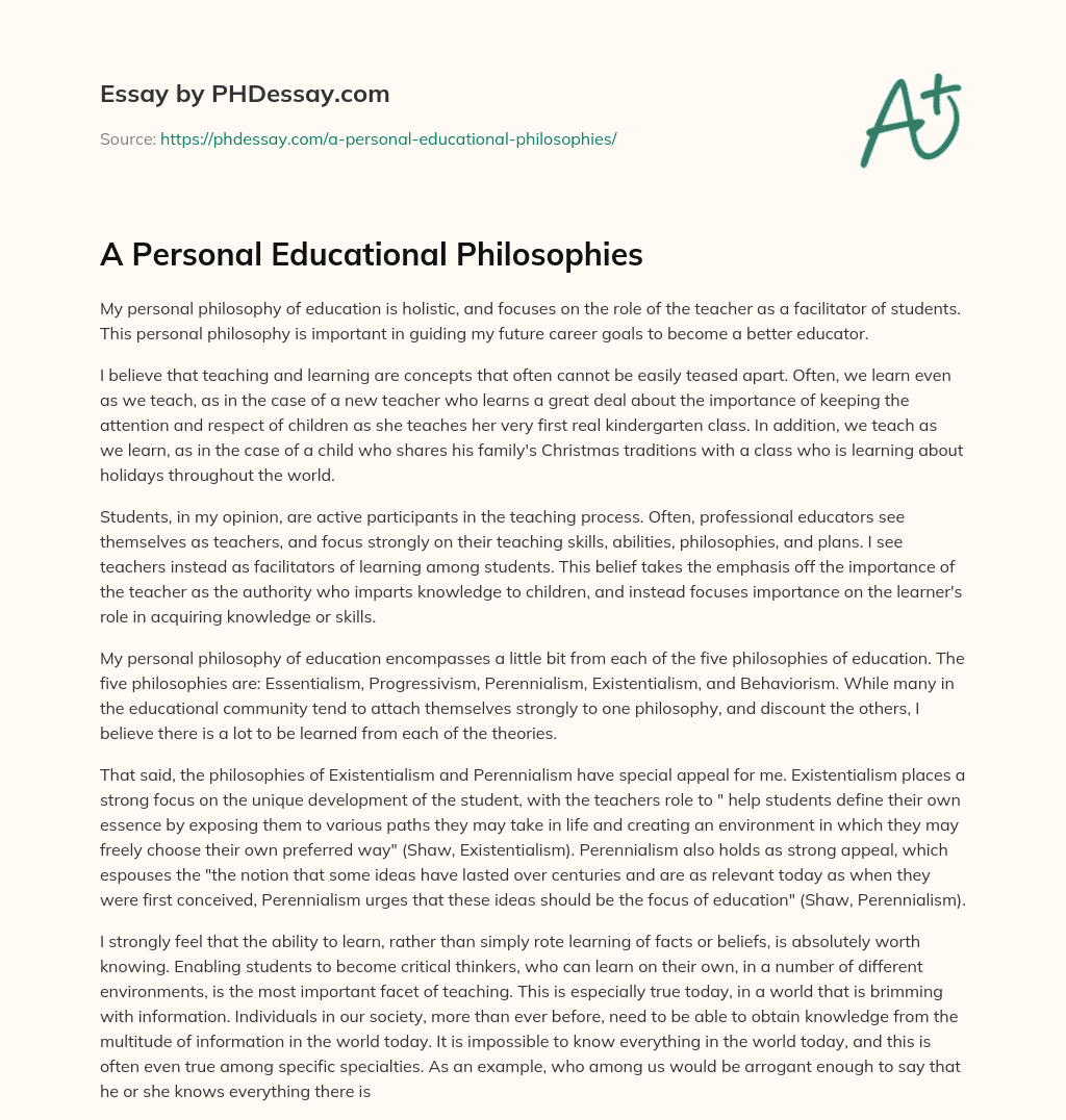 A Personal Educational Philosophies essay
