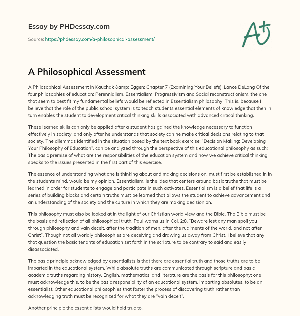 A Philosophical Assessment essay