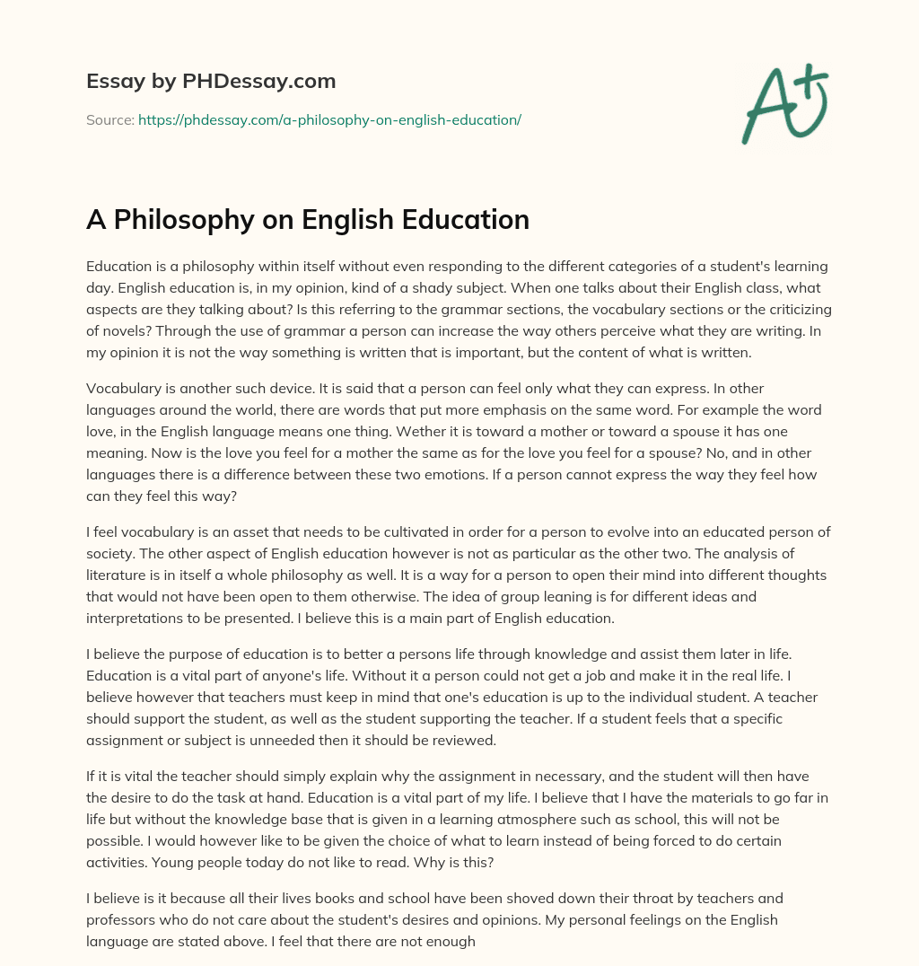 A Philosophy on English Education essay