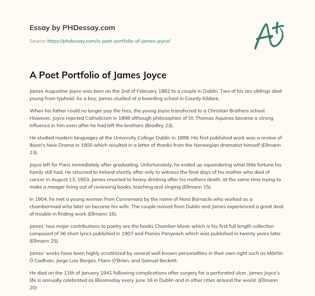 A Poet Portfolio of James Joyce essay