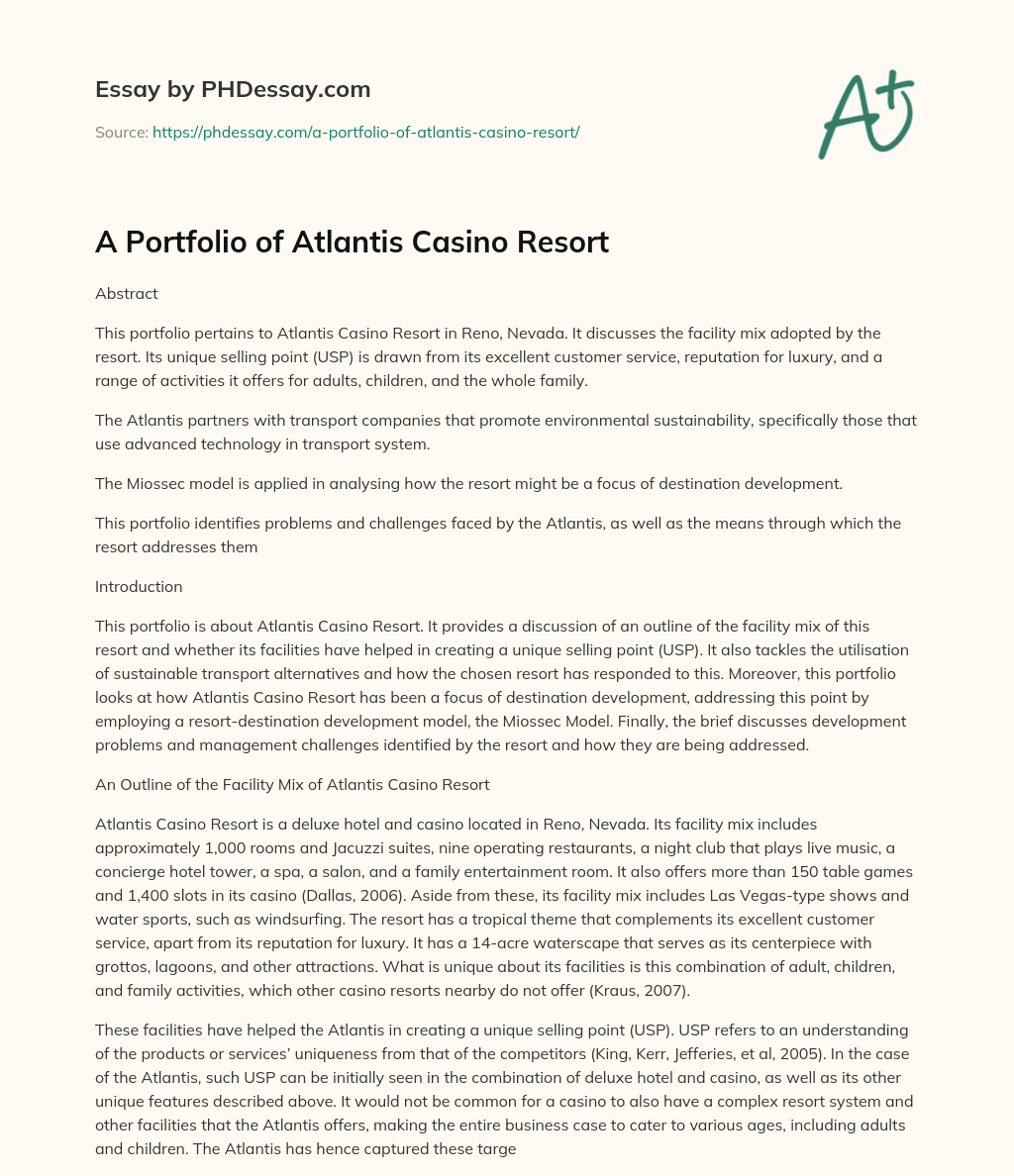 A Portfolio of Atlantis Casino Resort essay
