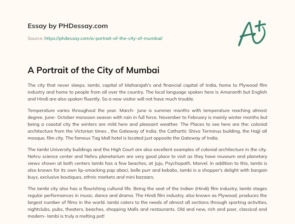 my favourite city mumbai essay