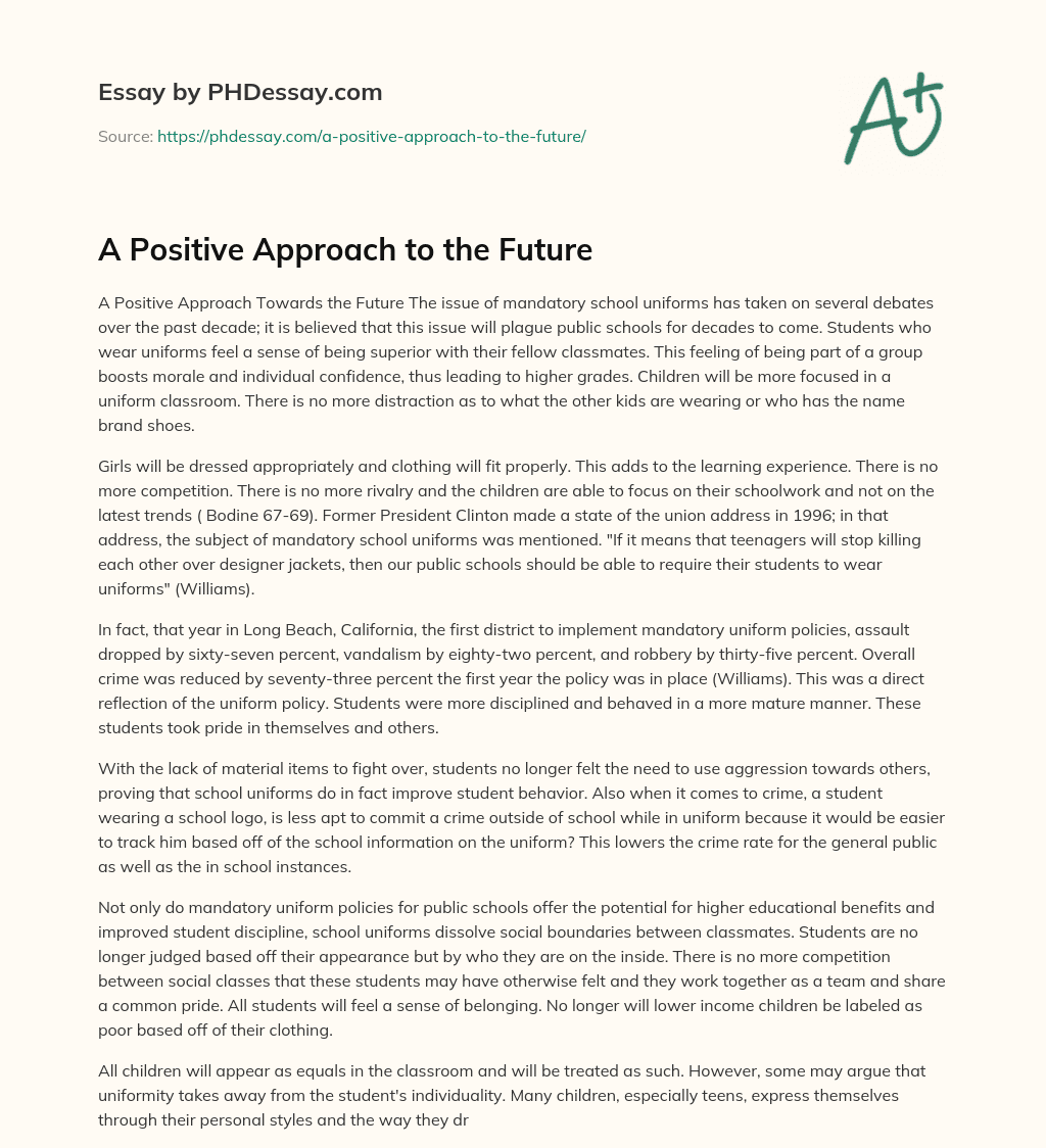 A Positive Approach to the Future essay