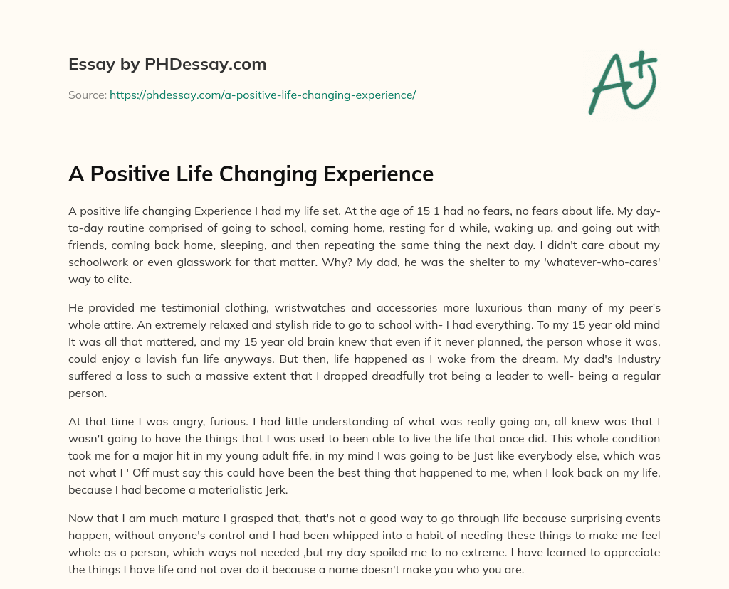 life changing experience essay 400 words