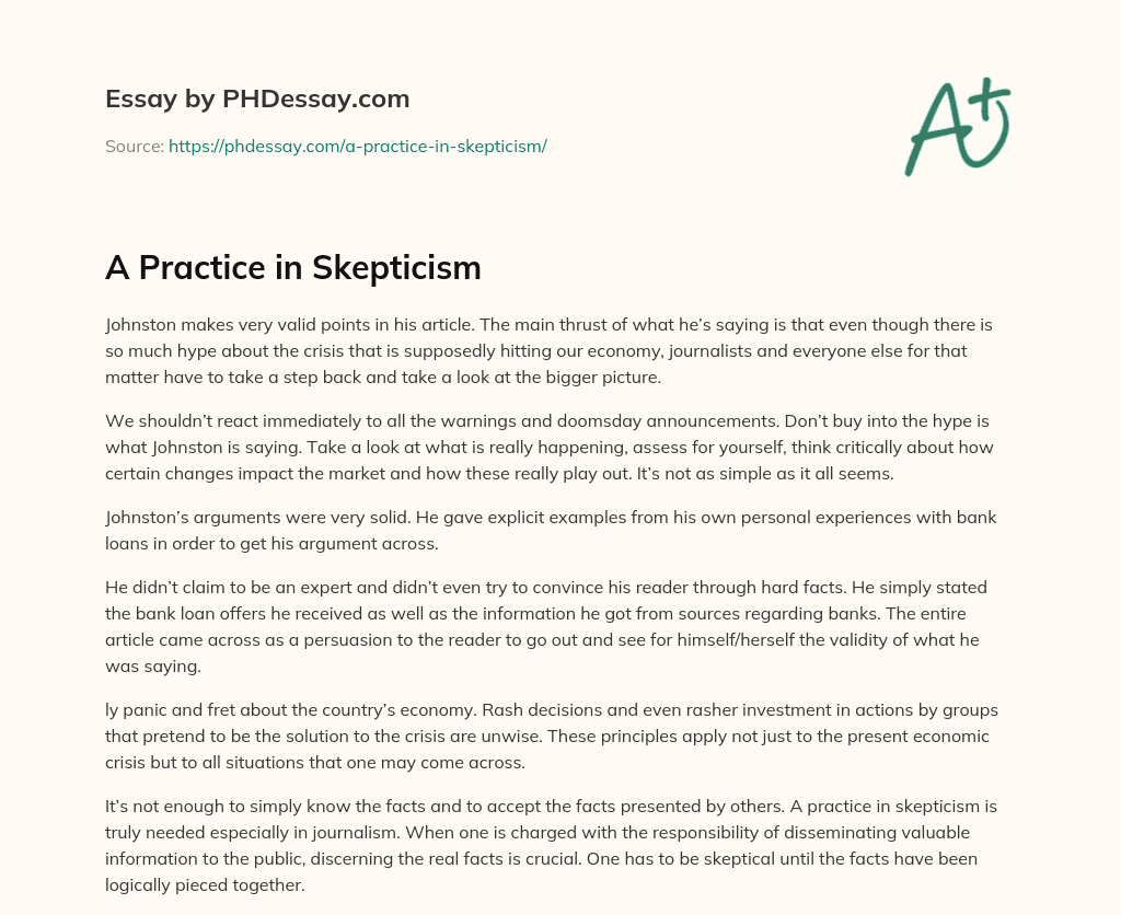 A Practice in Skepticism essay