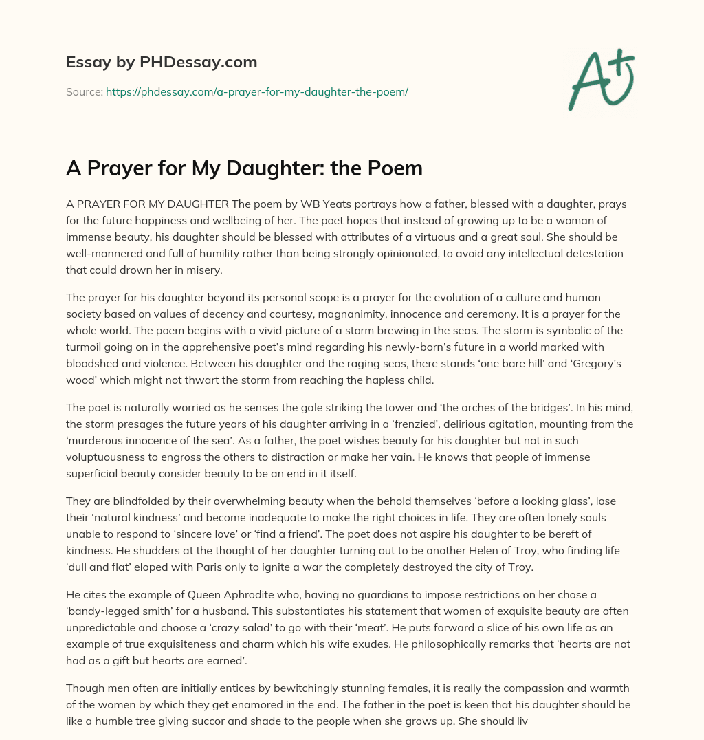 A Prayer For My Daughter: The Poem Analysis Example - PHDessay.com