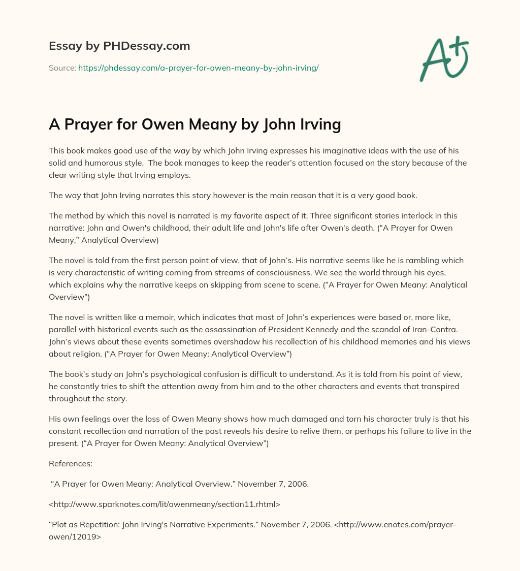 A Prayer for Owen Meany by John Irving essay