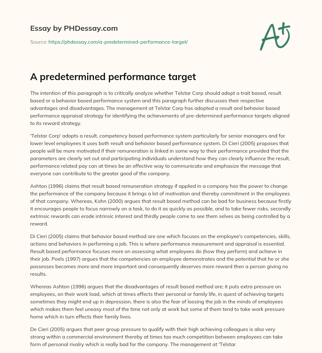 A predetermined performance target essay
