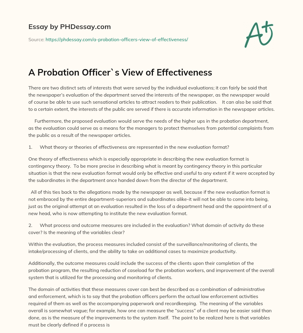 A Probation Officer`s View of Effectiveness essay