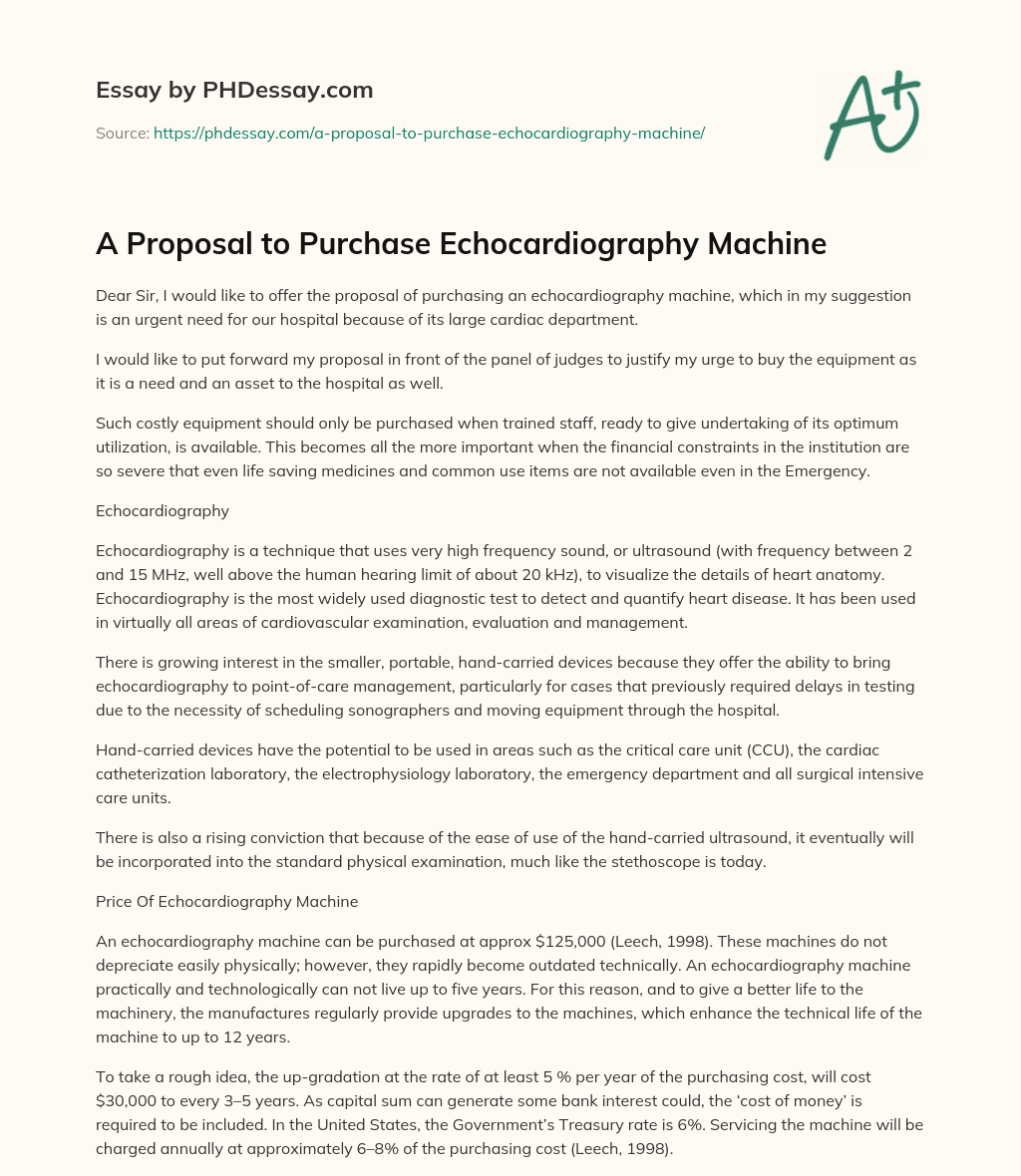 A Proposal to Purchase Echocardiography Machine essay