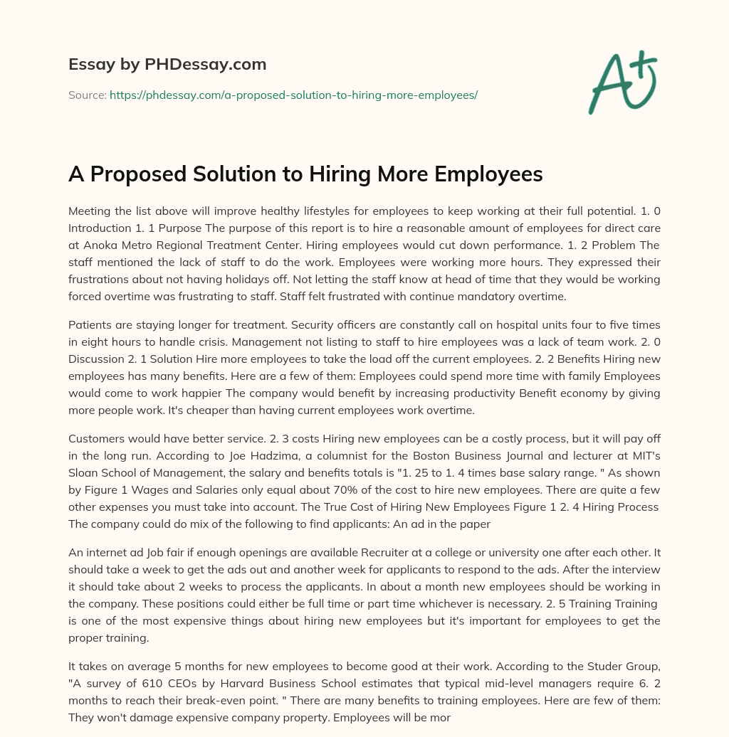 A Proposed Solution to Hiring More Employees essay