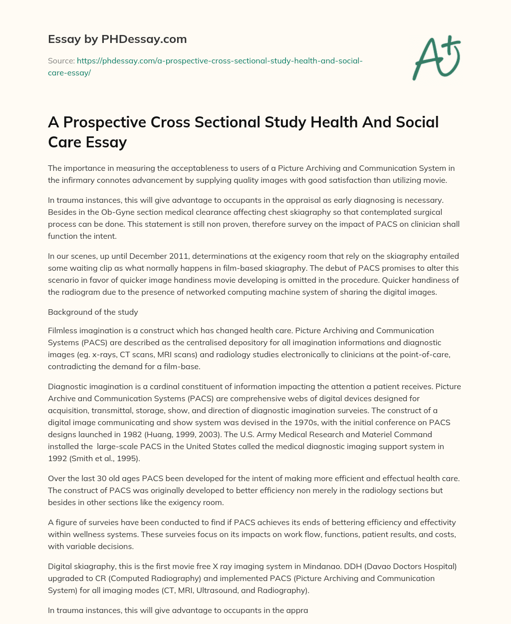 A Prospective Cross Sectional Study Health And Social Care Essay essay