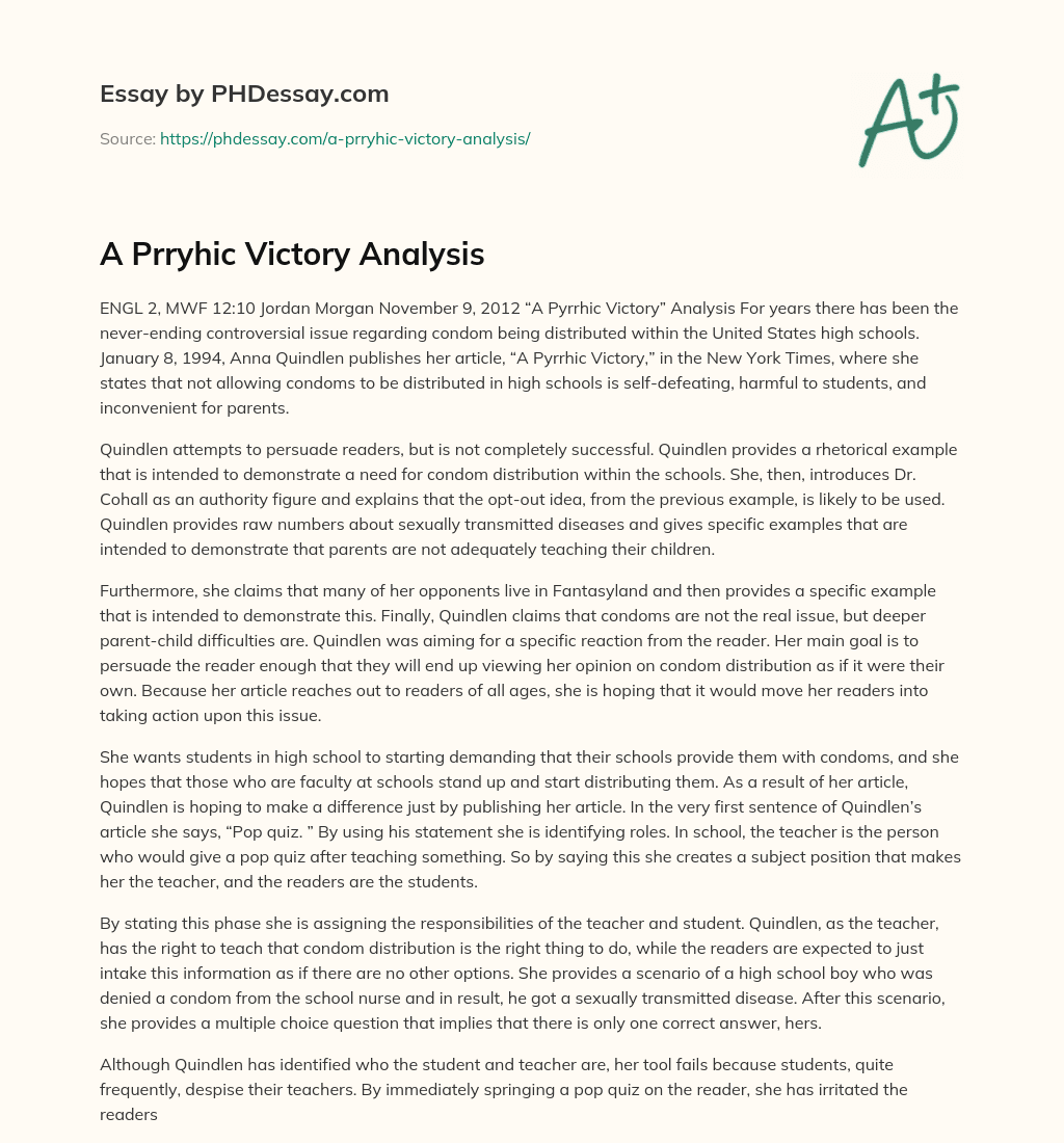 A Prryhic Victory Analysis essay