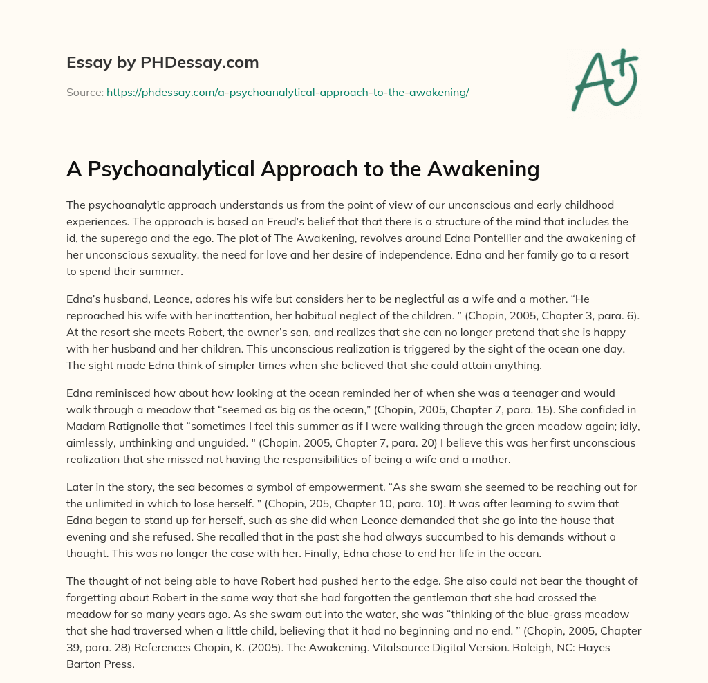 A Psychoanalytical Approach to the Awakening essay