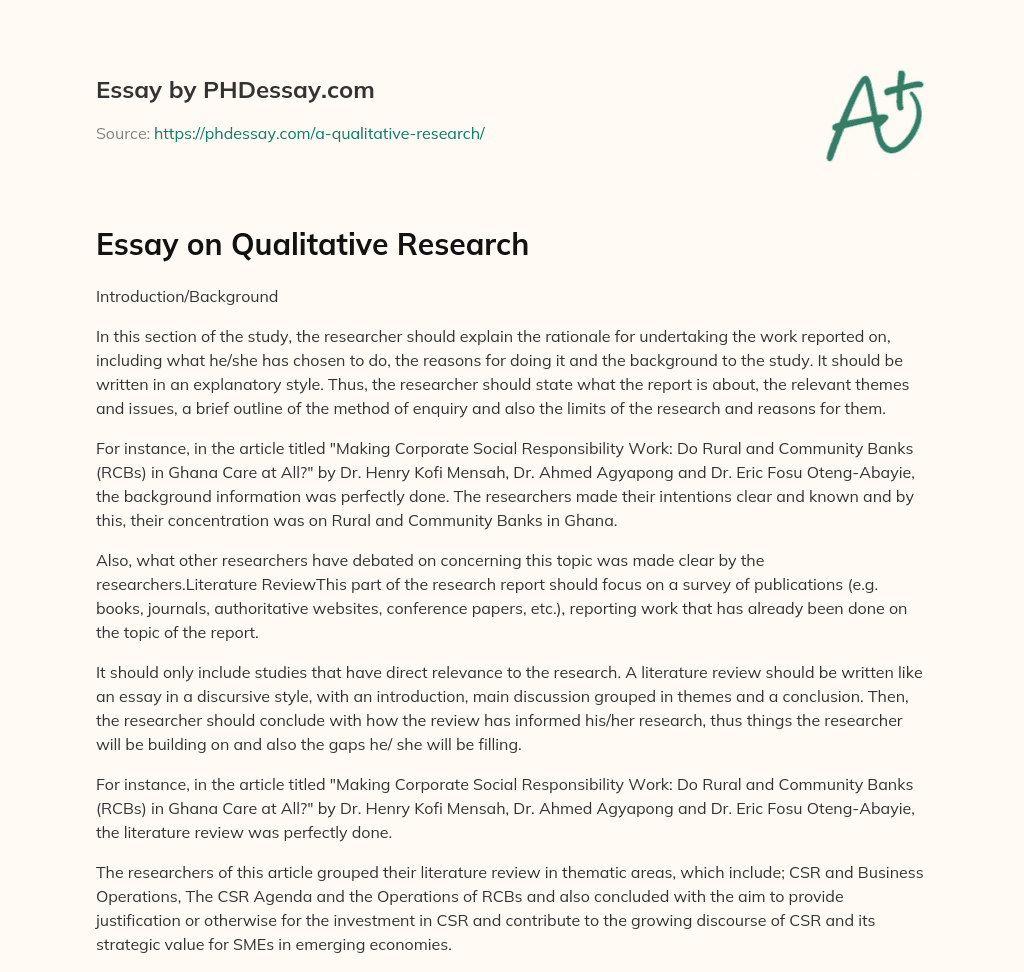 essay about qualitative research brainly