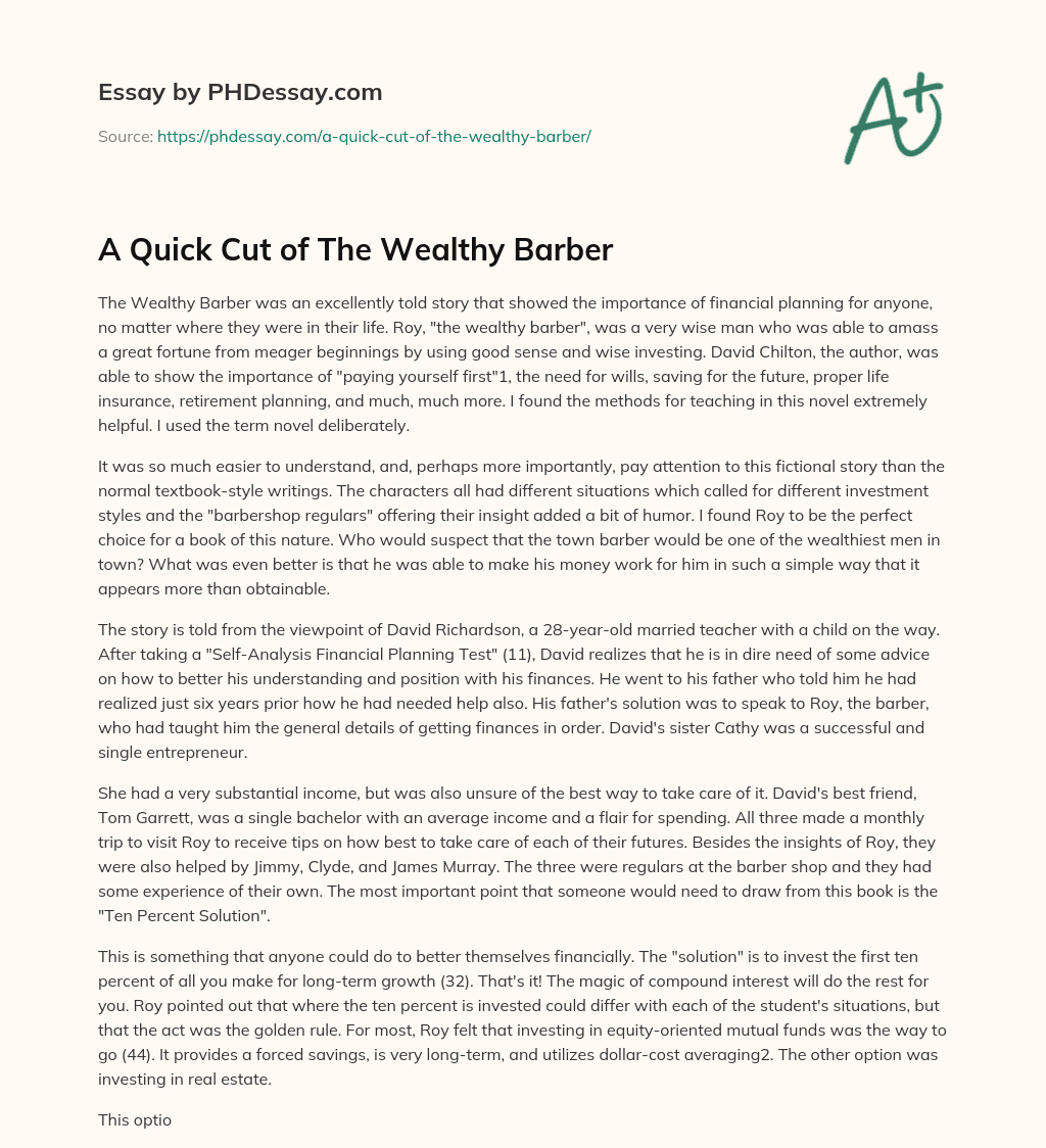 A Quick Cut of The Wealthy Barber essay