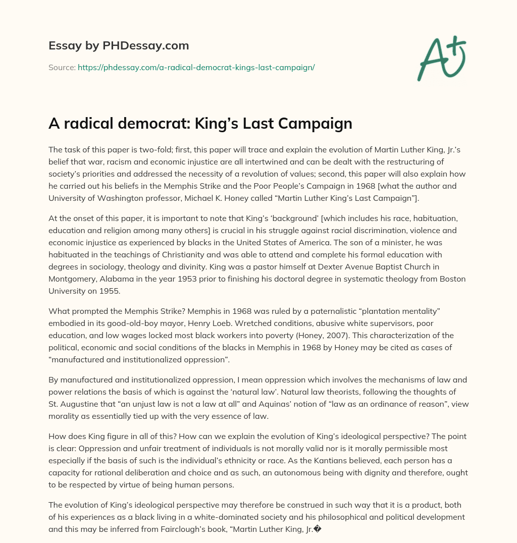 A radical democrat: King’s Last Campaign essay