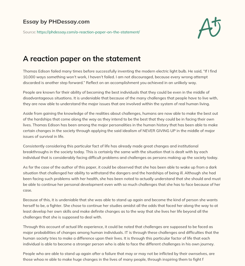 A reaction paper on the statement essay