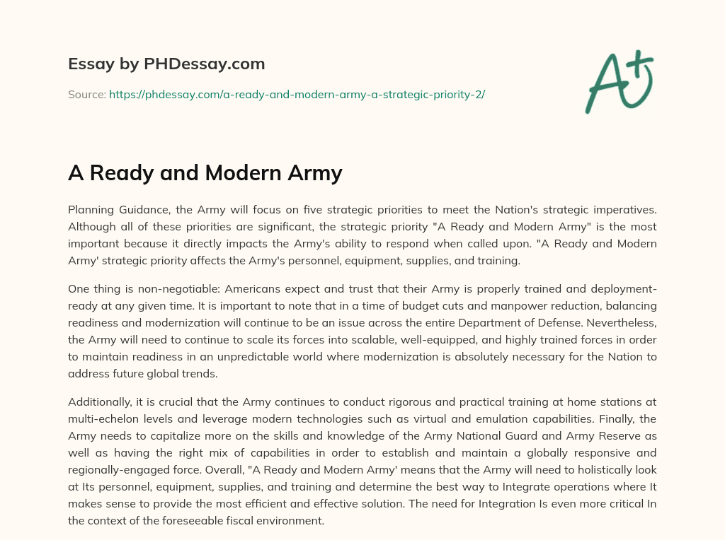 A Ready and Modern Army essay