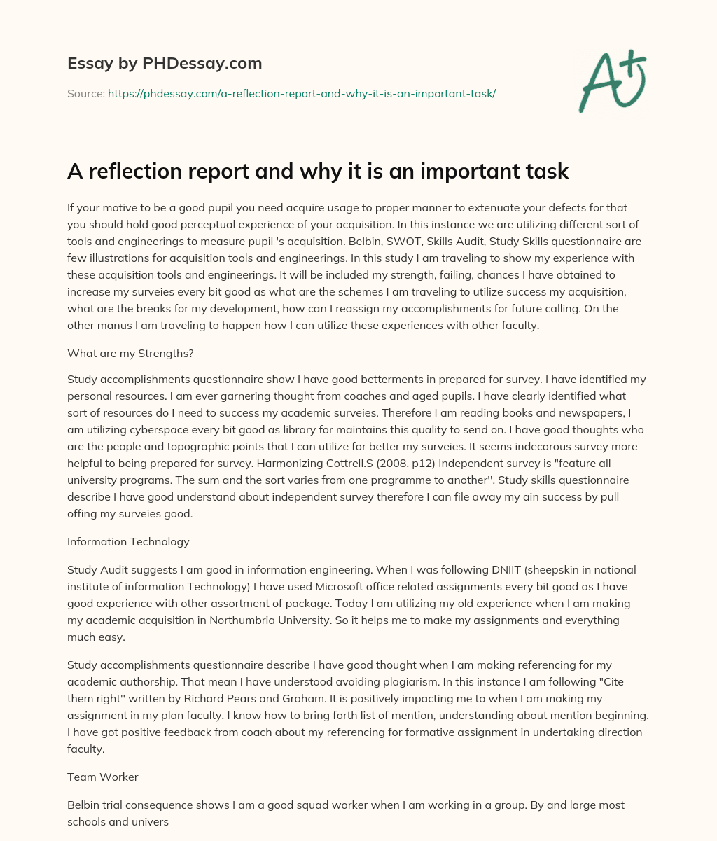A reflection report and why it is an important task essay
