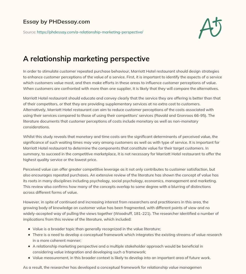 A relationship marketing perspective essay