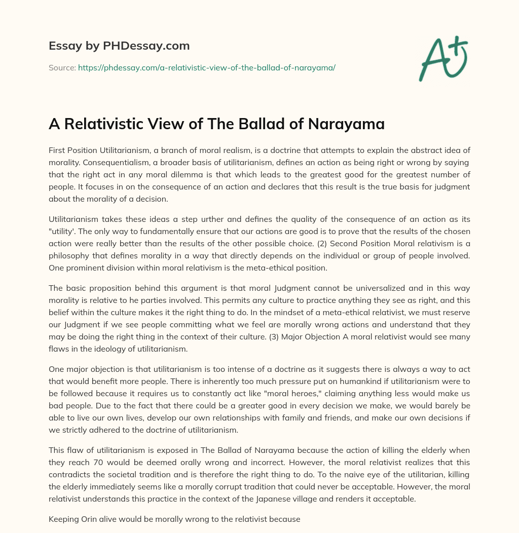 A Relativistic View of The Ballad of Narayama essay