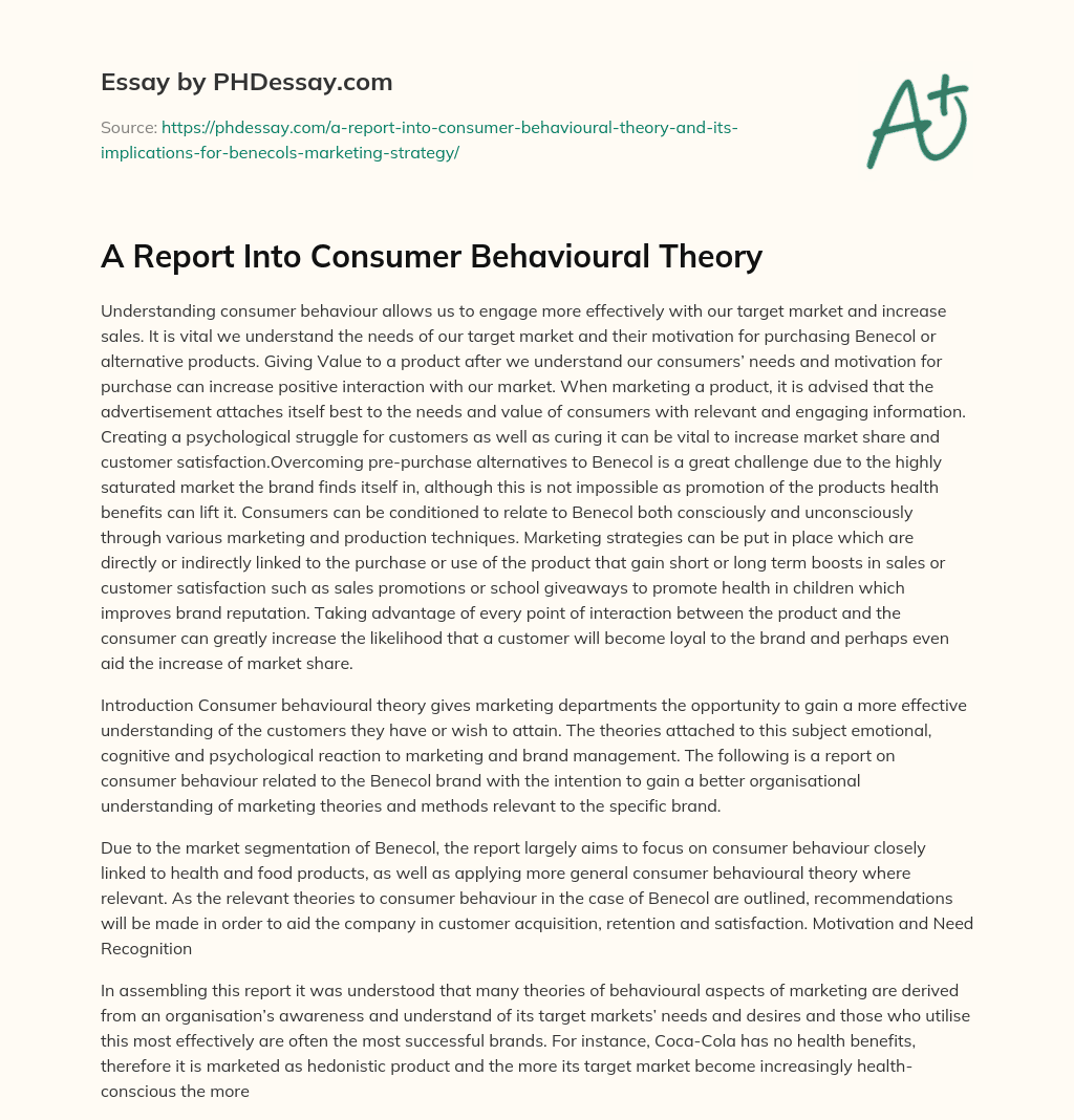 A Report Into Consumer Behavioural Theory essay
