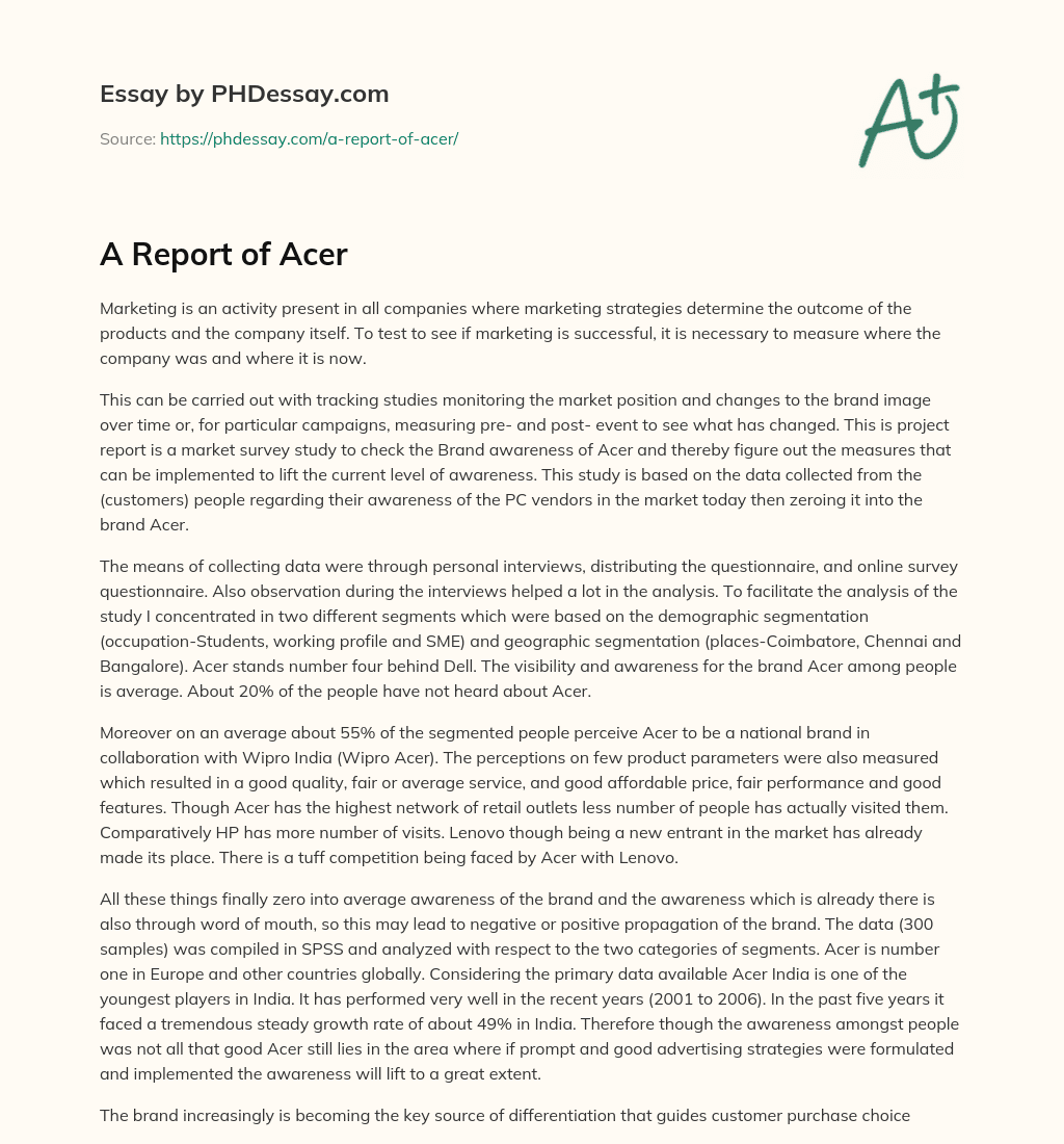 A Report of Acer essay