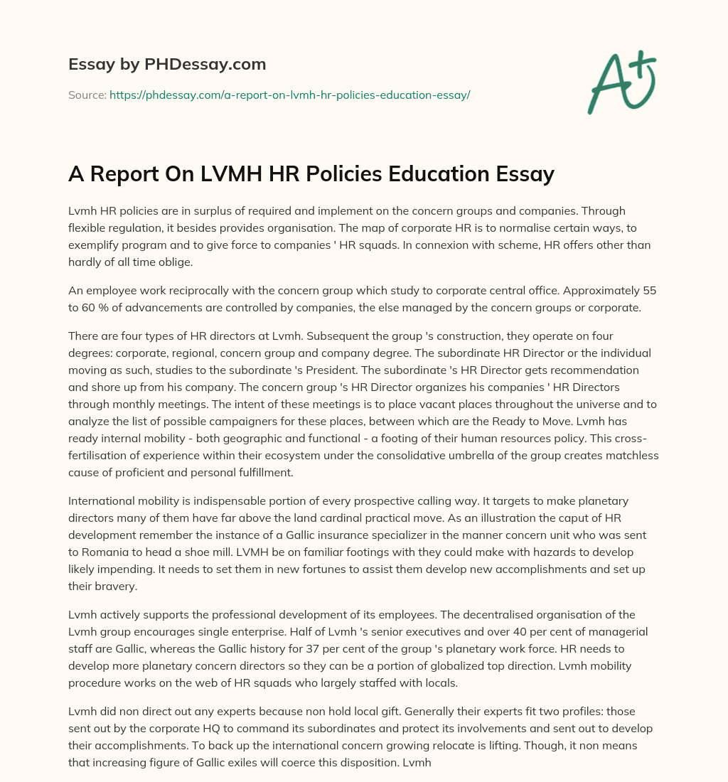 A Report On LVMH HR Policies Education Essay essay