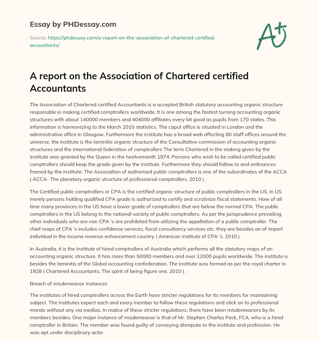 A report on the Association of Chartered certified Accountants essay