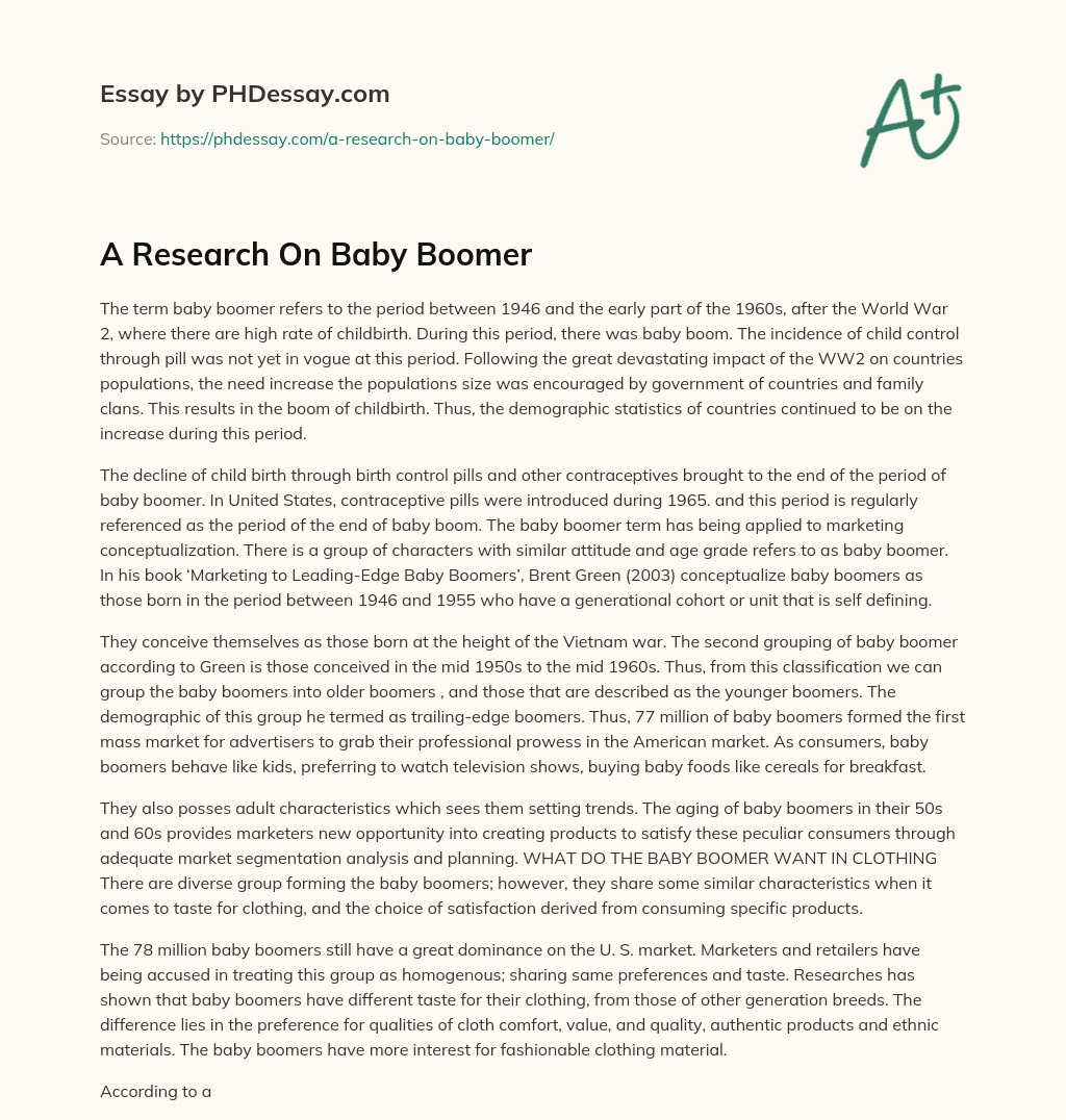 A Research On Baby Boomer essay