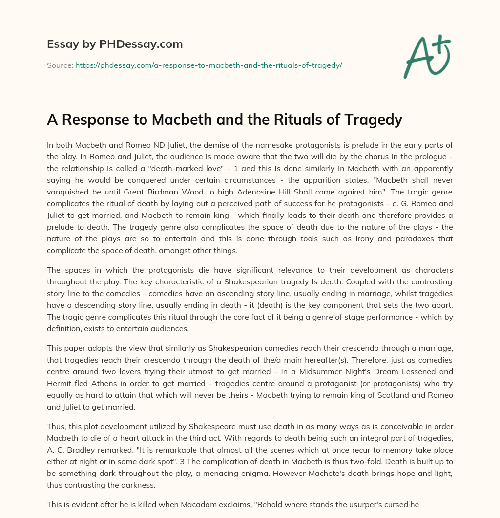 A Response to Macbeth and the Rituals of Tragedy essay