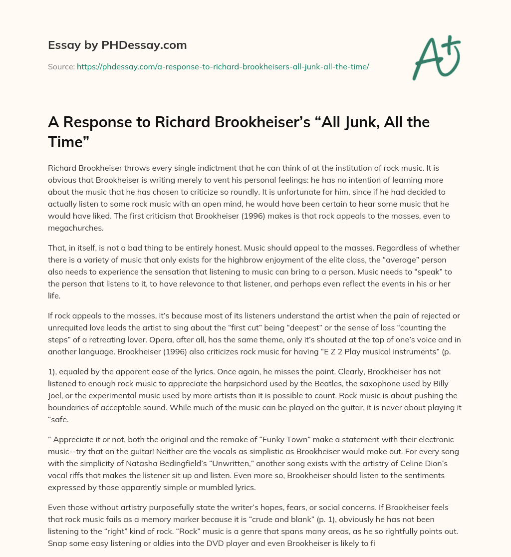 A Response to Richard Brookheiser’s “All Junk, All the Time” essay